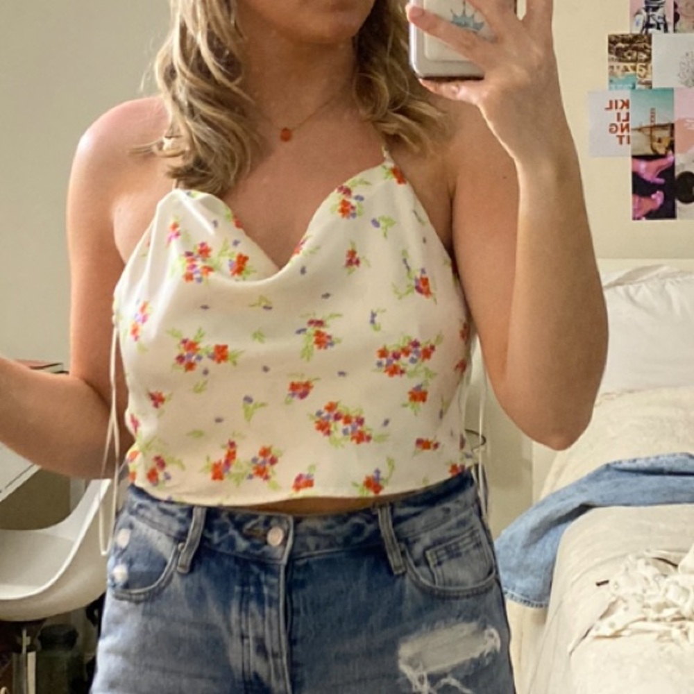 Zara Floral Cowl Neck Halter Top
